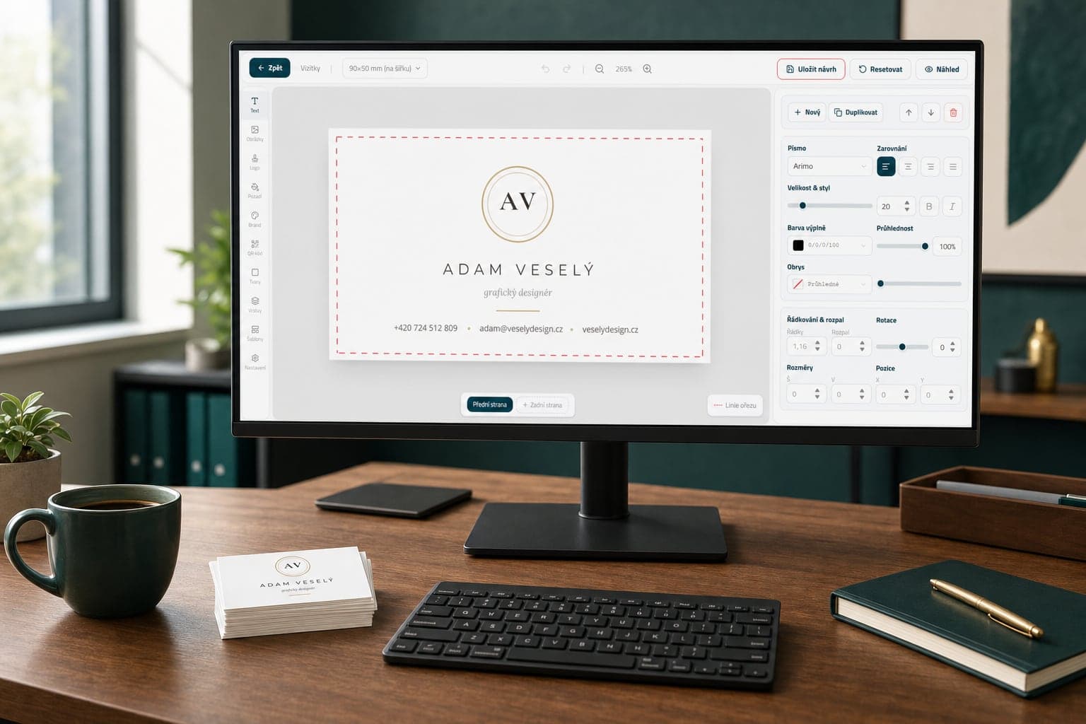 Online grafický editor eprinting na monitoru v kanceláři