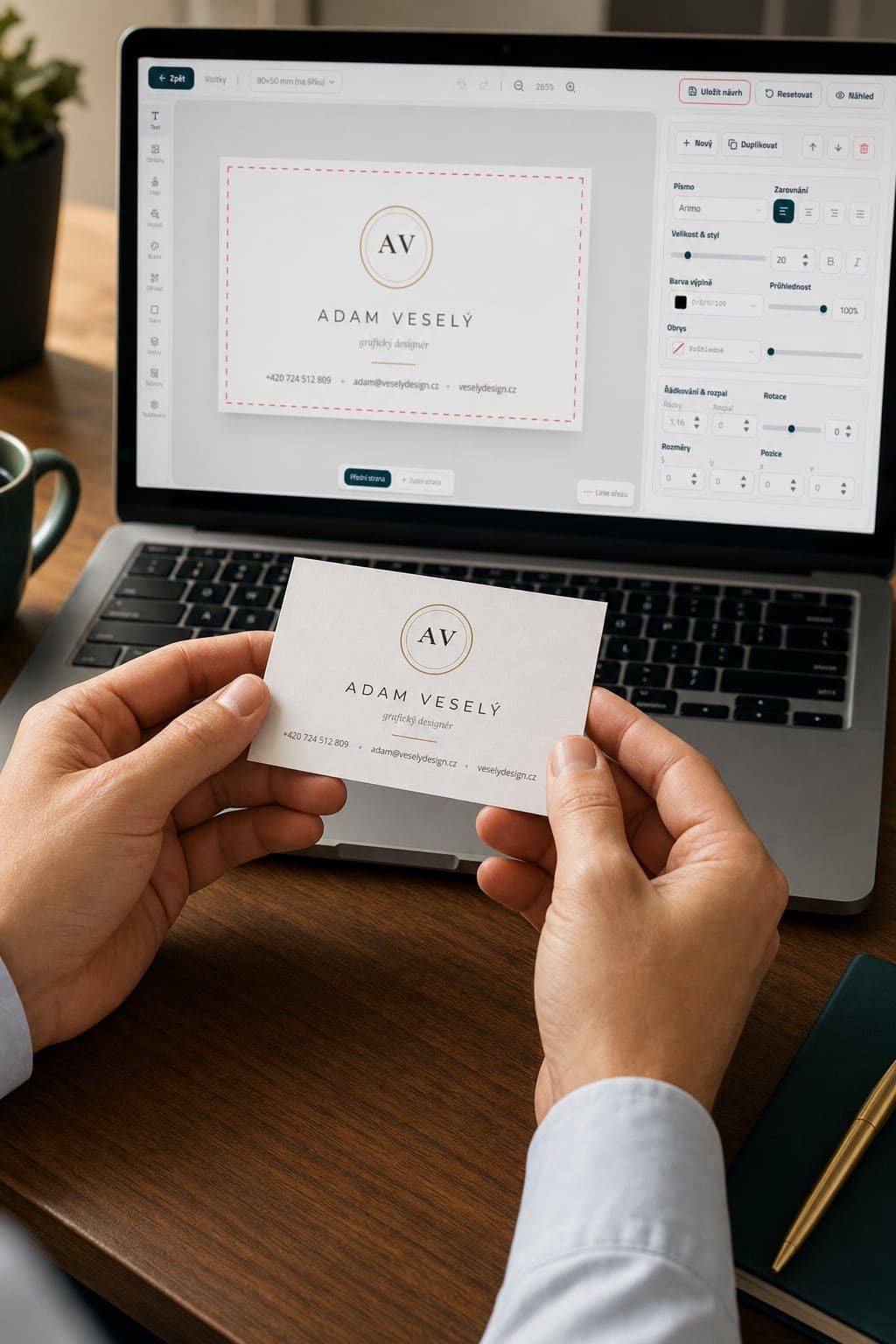 Vizitka navržená v online editoru eprinting
